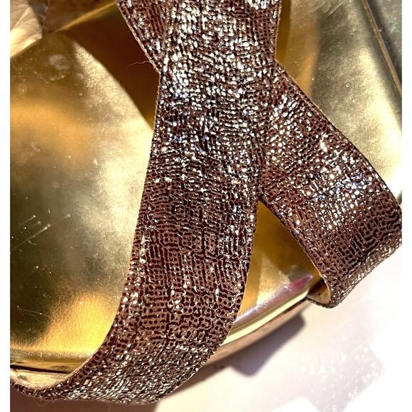 Jimmy Choo Papyrus Gold Copper Shimmer Leather Cork Wedge Sandals Ankle 38.5 - Picture 6 of 12